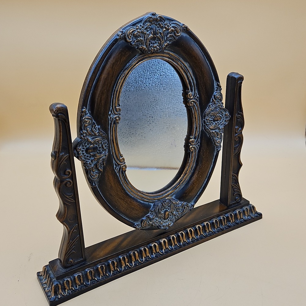 Vintage Dresser Top Oval Ornate Swivel Tilt Mirror Picture Frame Taiwan